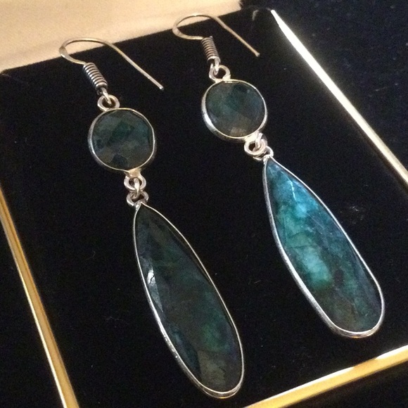 Genuine Emerald  Faceted Dangle Drop Earrings - Picture 5 of 11